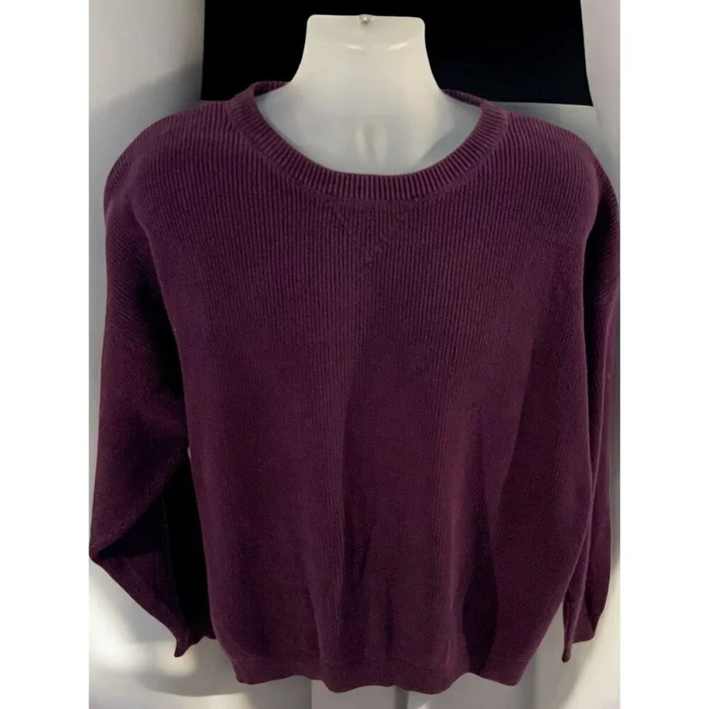 Eddie Bauer Mens Long Sleeve Crew Neck XL Ribbed Cotton Knit Purple Sweater